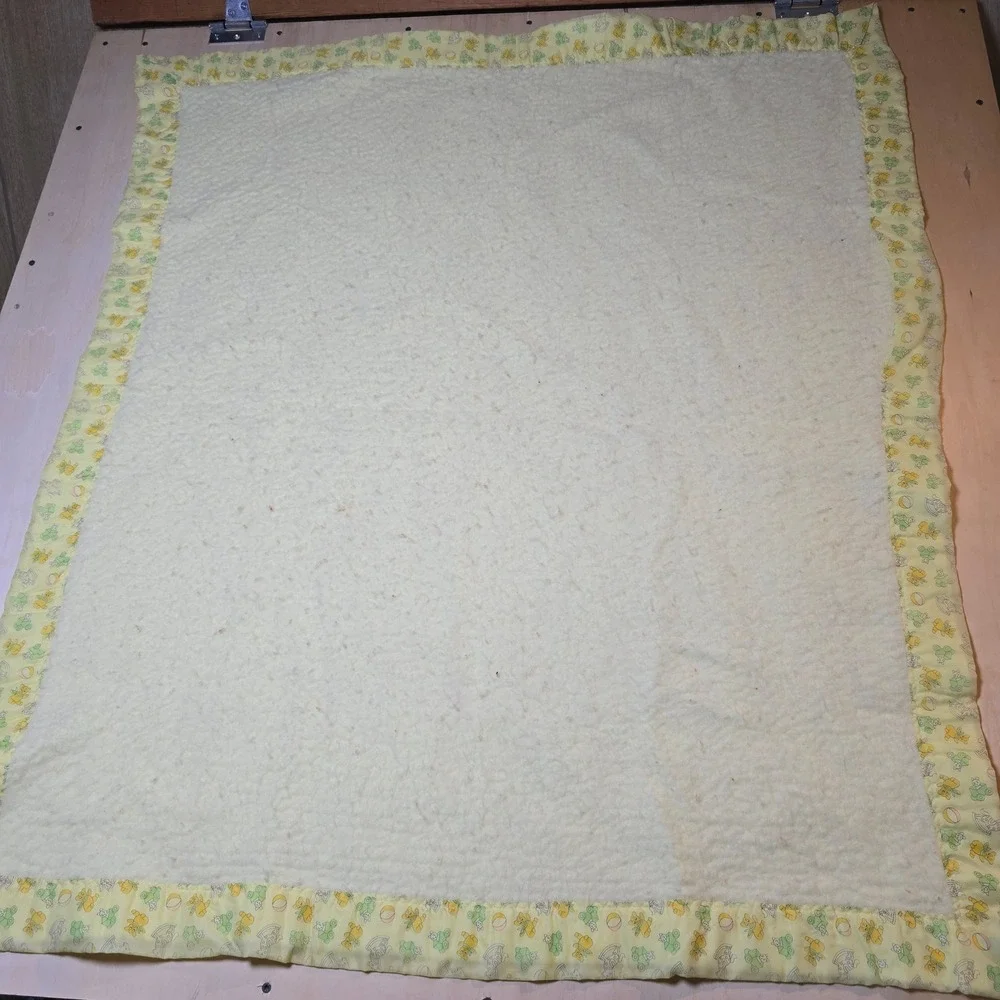 Vintage Nursery Teddy Bear Rocking Horse Baby Blanket Sherpa Satin Trim
